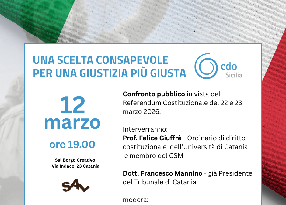 REFERENDUM GIUSTIZIA, CDO SICILIA PROMUOVE  UN CONFRONTO PUBBLICO A CATANIA